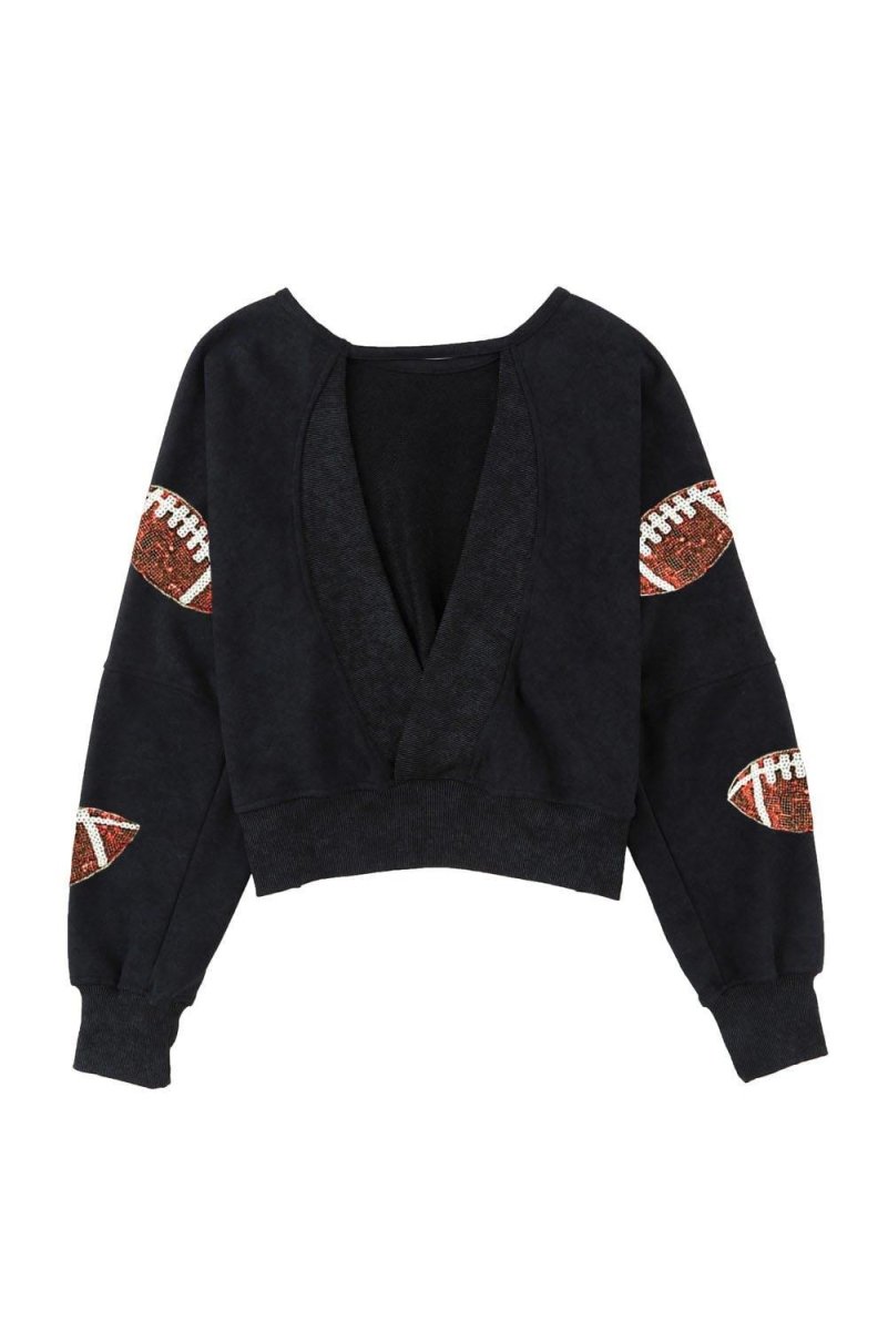 Black Sequined Rugby Graphic Sweatshirt - Klazzi Fashion Boutique