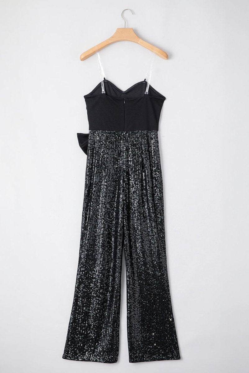 Black Sequined Strapless Wide Leg Jumpsuit - Klazzi Fashion Boutique