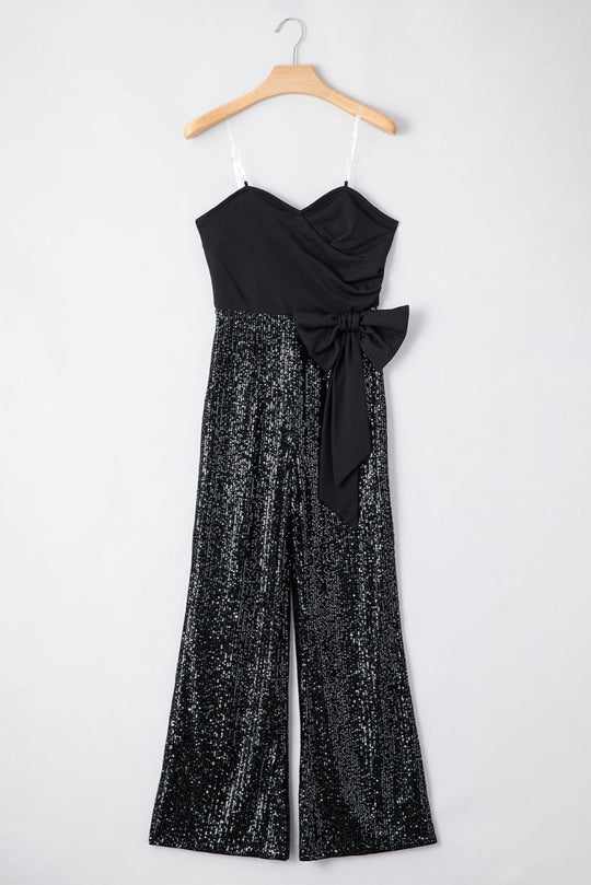 Black Sequined Strapless Wide Leg Jumpsuit - Klazzi Fashion Boutique