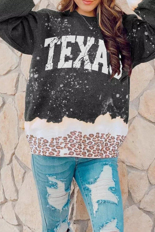 Black "TEXAS" Leopard Sweatshirt - Klazzi Fashion Boutique