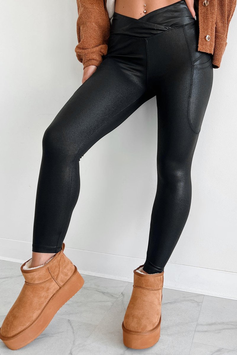 Black V Crossover High Waist Leggings - Klazzi Fashion Boutique