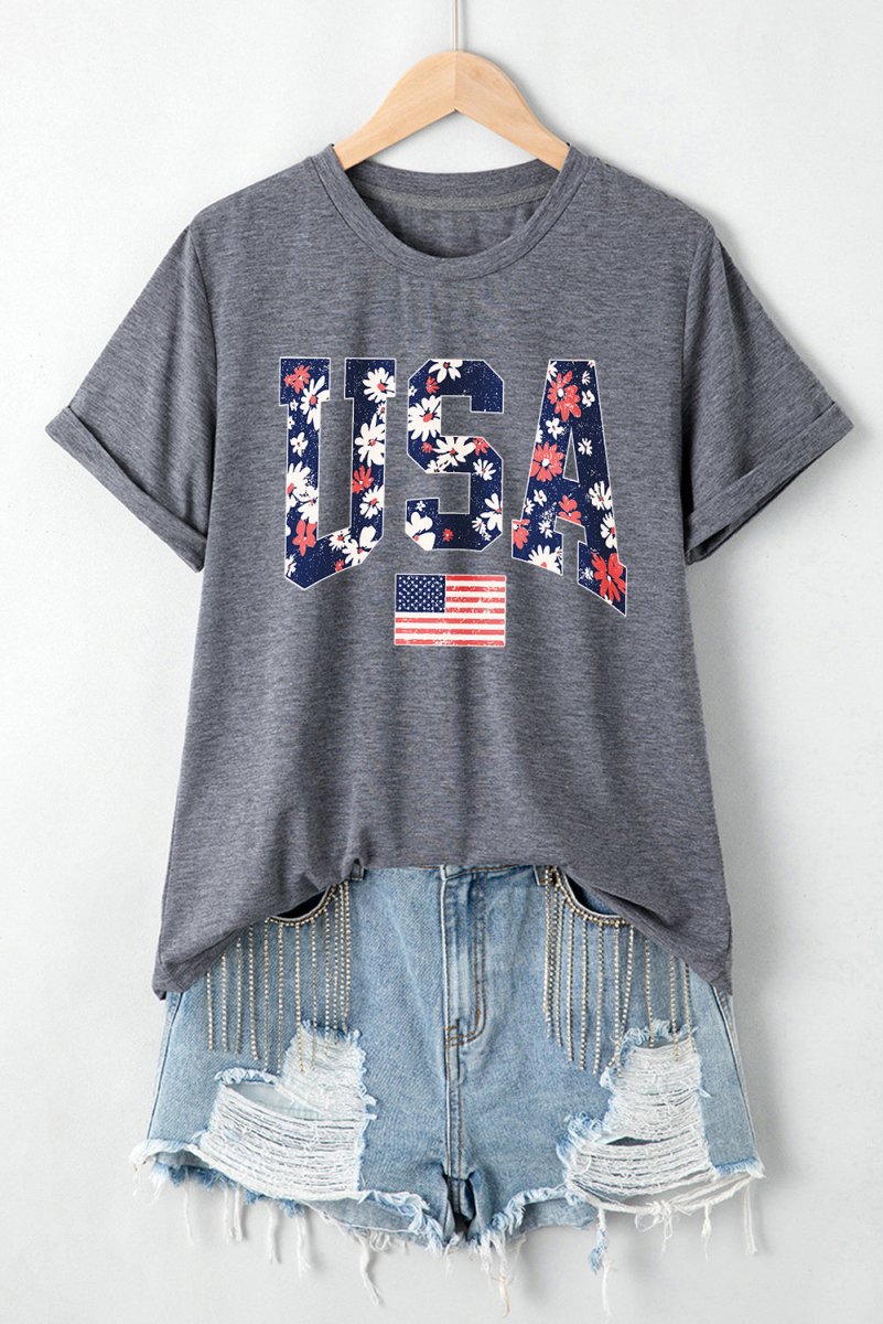 Blooming Gray "USA" Flag T Shirt - Klazzi Fashion Boutique