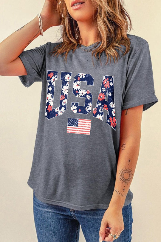 Blooming Gray "USA" Flag T Shirt - Klazzi Fashion Boutique