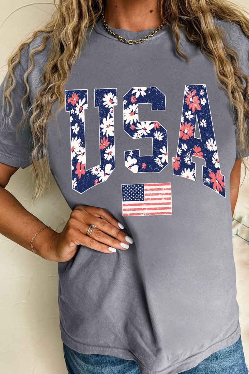 Blooming Gray "USA" Flag T Shirt - Klazzi Fashion Boutique