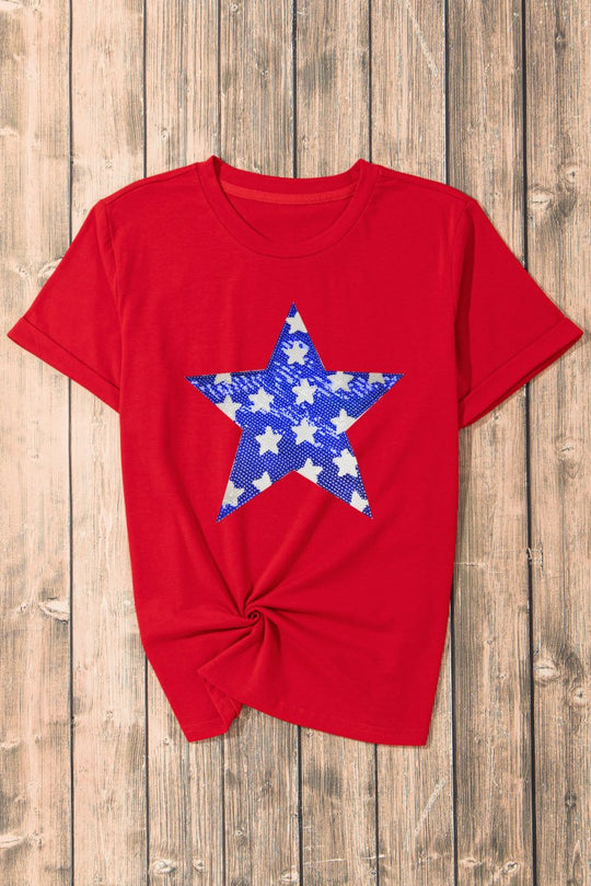 Blue Bougie Sequin Star Graphic T Shirt - Klazzi Fashion Boutique