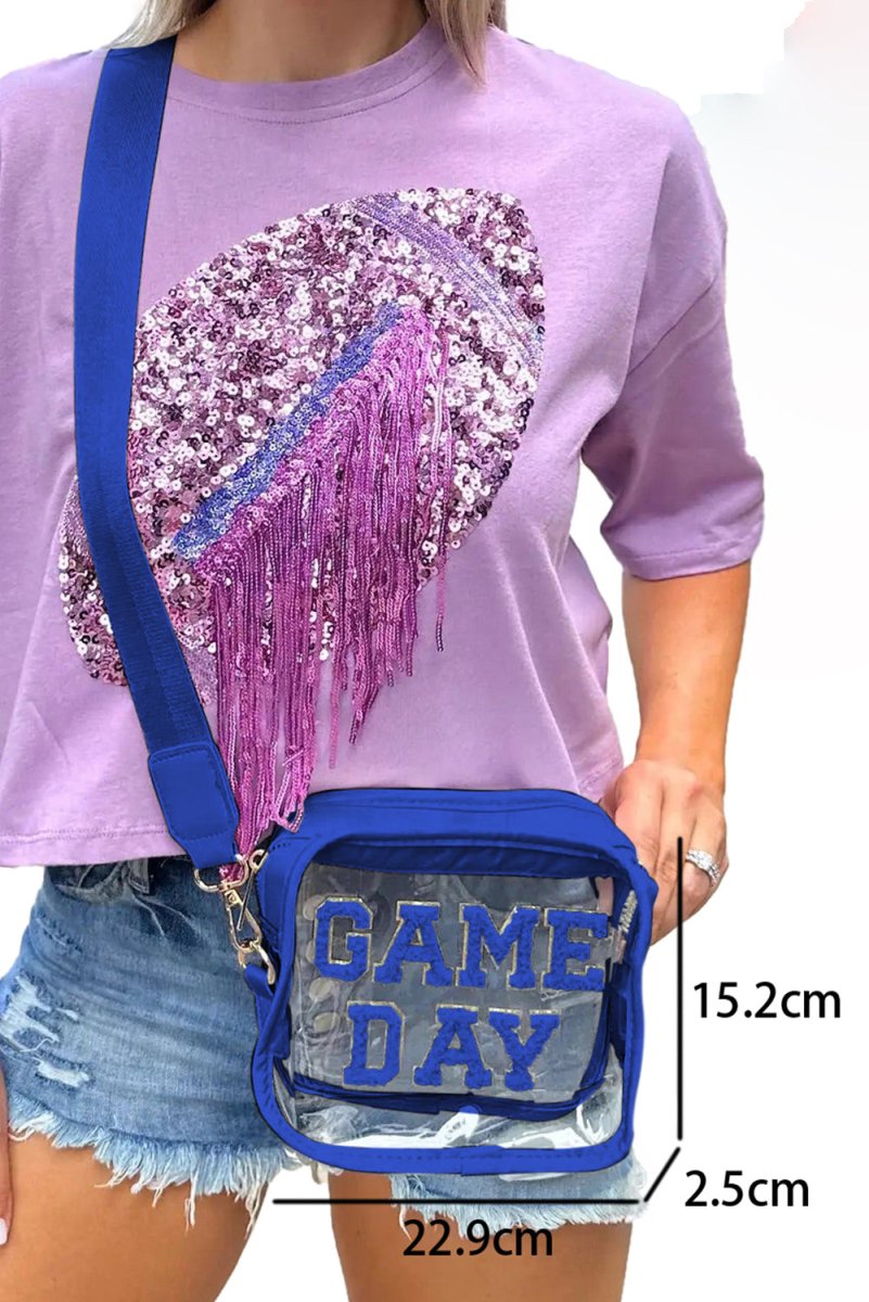 Blue "GAME DAY" Clear Shoulder Bag - Klazzi Fashion Boutique