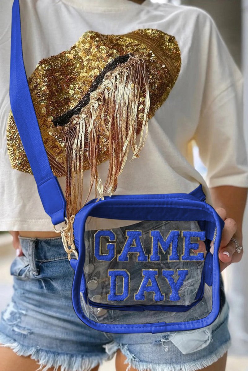 Blue "GAME DAY" Clear Shoulder Bag - Klazzi Fashion Boutique