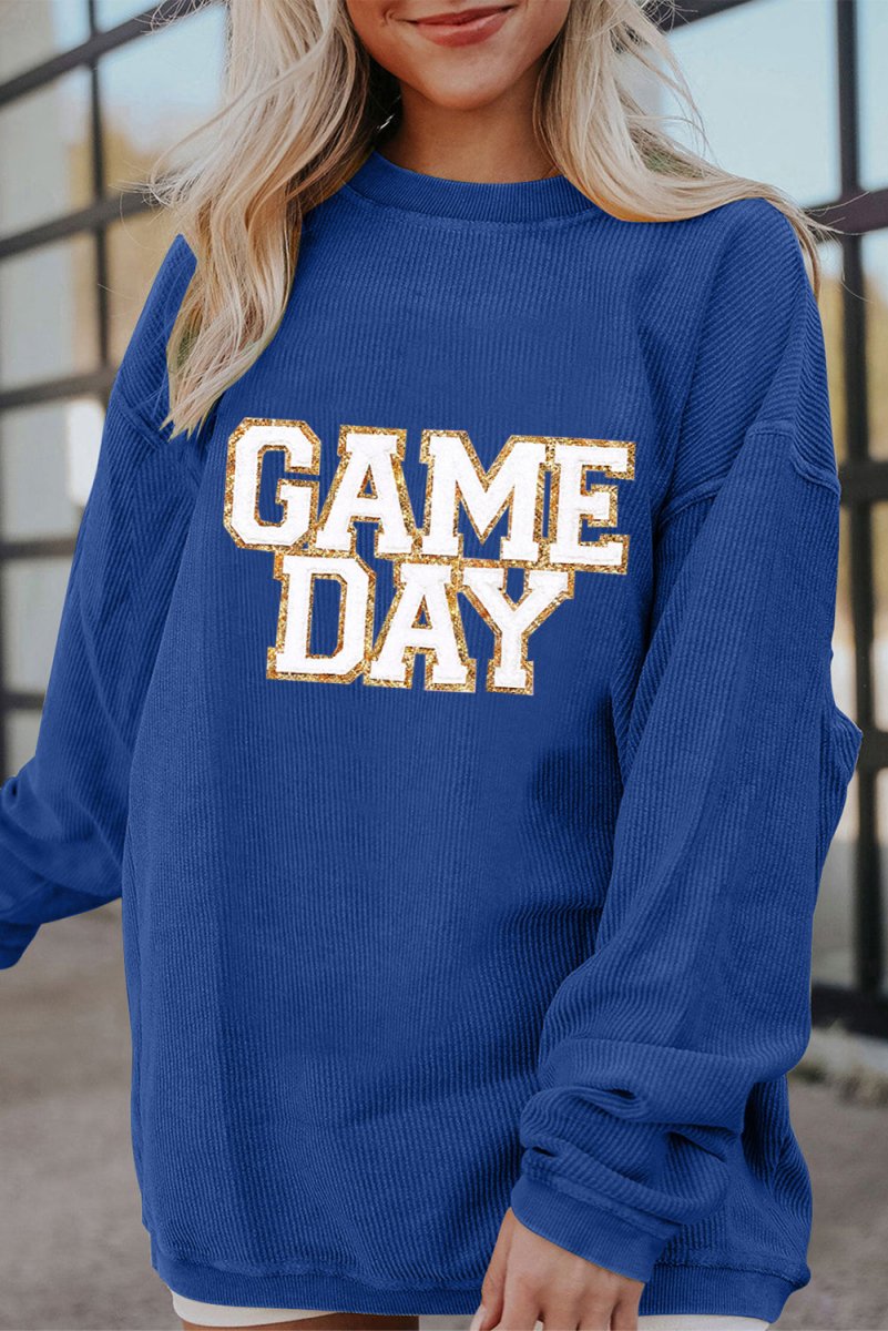 Blue "GAME DAY" Glitter Sweatshirt - Klazzi Fashion Boutique