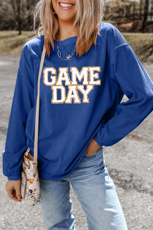 Blue "GAME DAY" Glitter Sweatshirt - Klazzi Fashion Boutique