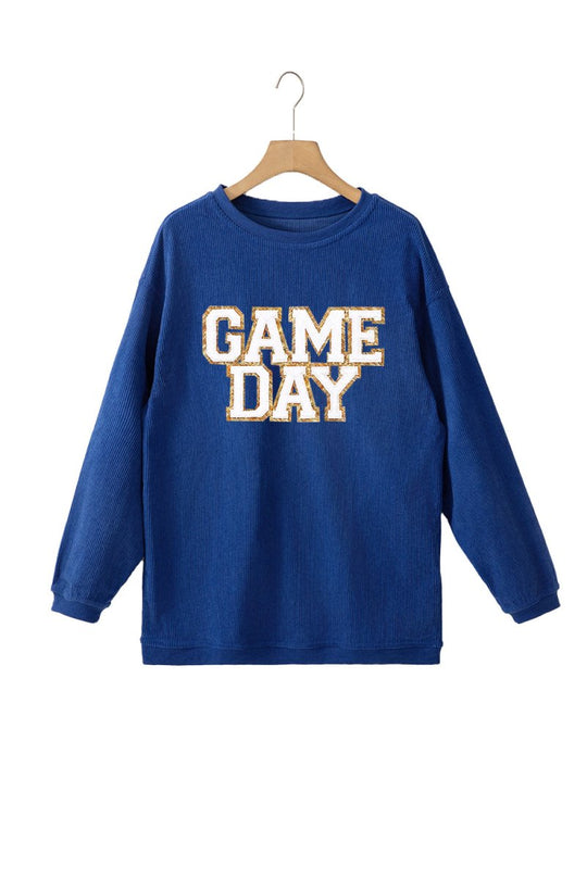 Blue "GAME DAY" Glitter Sweatshirt - Klazzi Fashion Boutique