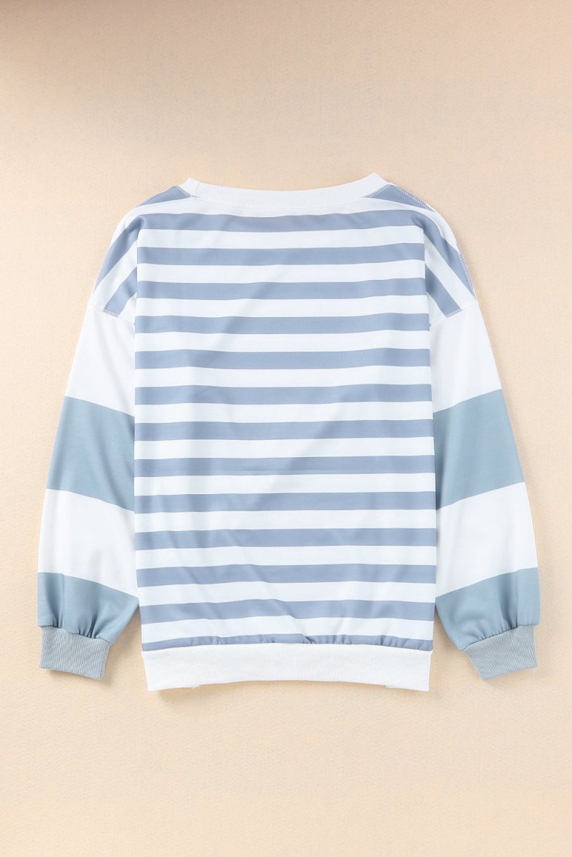 Blue Stripe Sequin Football Pullover Sweatshirt - Klazzi Fashion Boutique