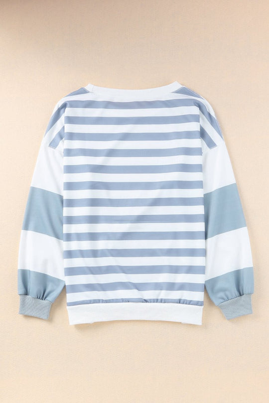 Blue Stripe Sequin Football Pullover Sweatshirt - Klazzi Fashion Boutique