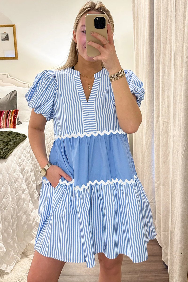 Blueberry Stripe Flowy Dress - Klazzi Fashion Boutique