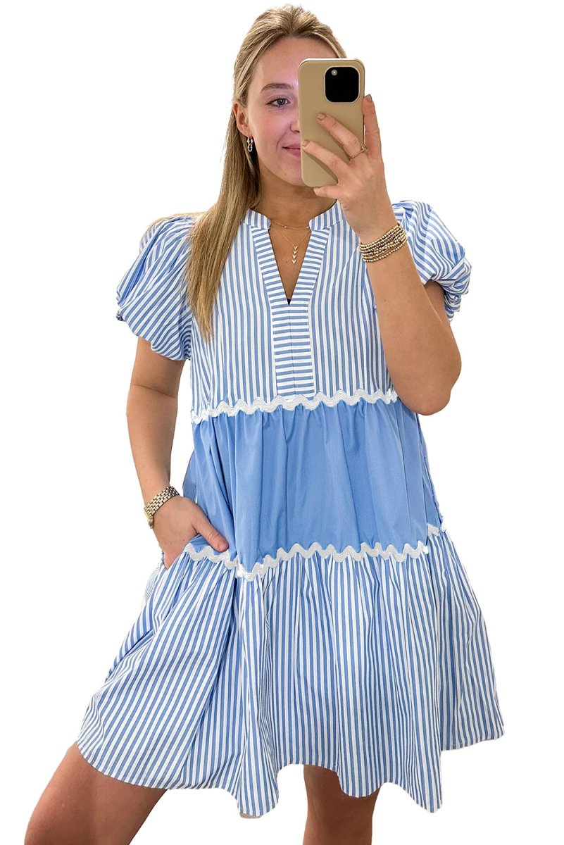 Blueberry Stripe Flowy Dress - Klazzi Fashion Boutique