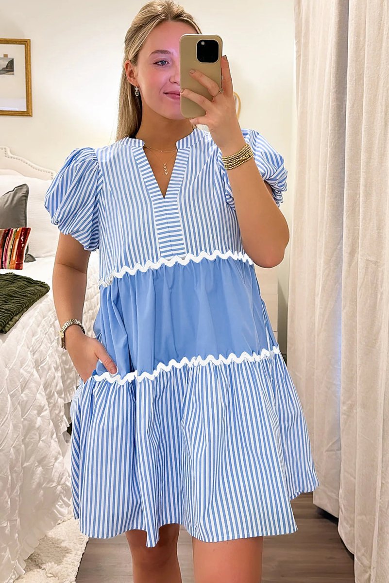 Blueberry Stripe Flowy Dress - Klazzi Fashion Boutique