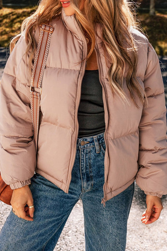 Blush Pink Quilted Puffer Jacket - Klazzi Fashion Boutique