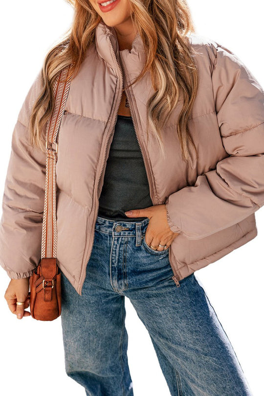 Blush Pink Quilted Puffer Jacket - Klazzi Fashion Boutique