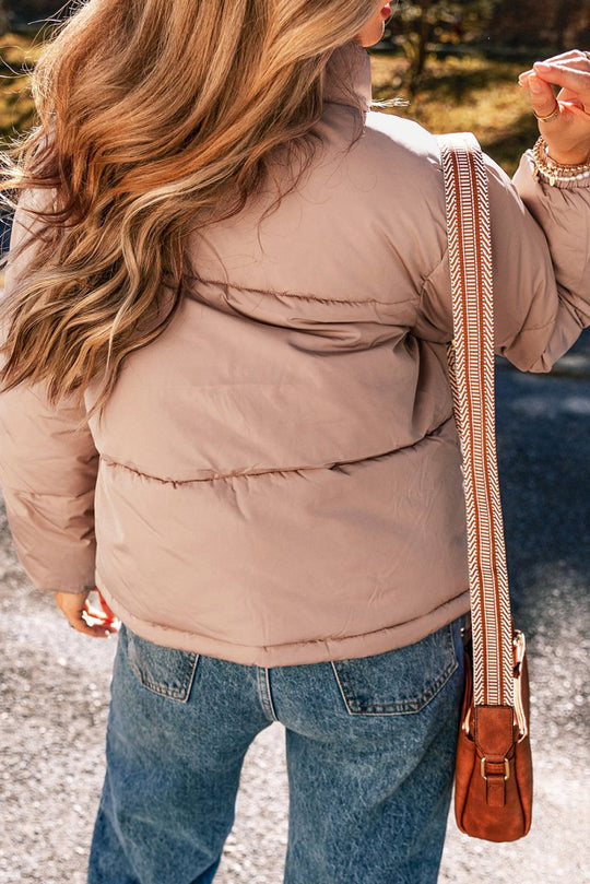 Blush Pink Quilted Puffer Jacket - Klazzi Fashion Boutique