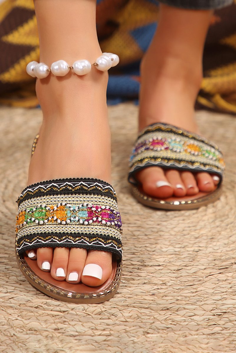 Boho Crochet Leather Beach Sandals - Klazzi Fashion Boutique