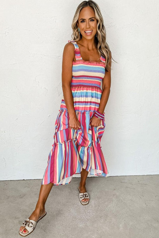 Bonnie Multicolor Stripes Tiered Long Dress - Klazzi Fashion Boutique