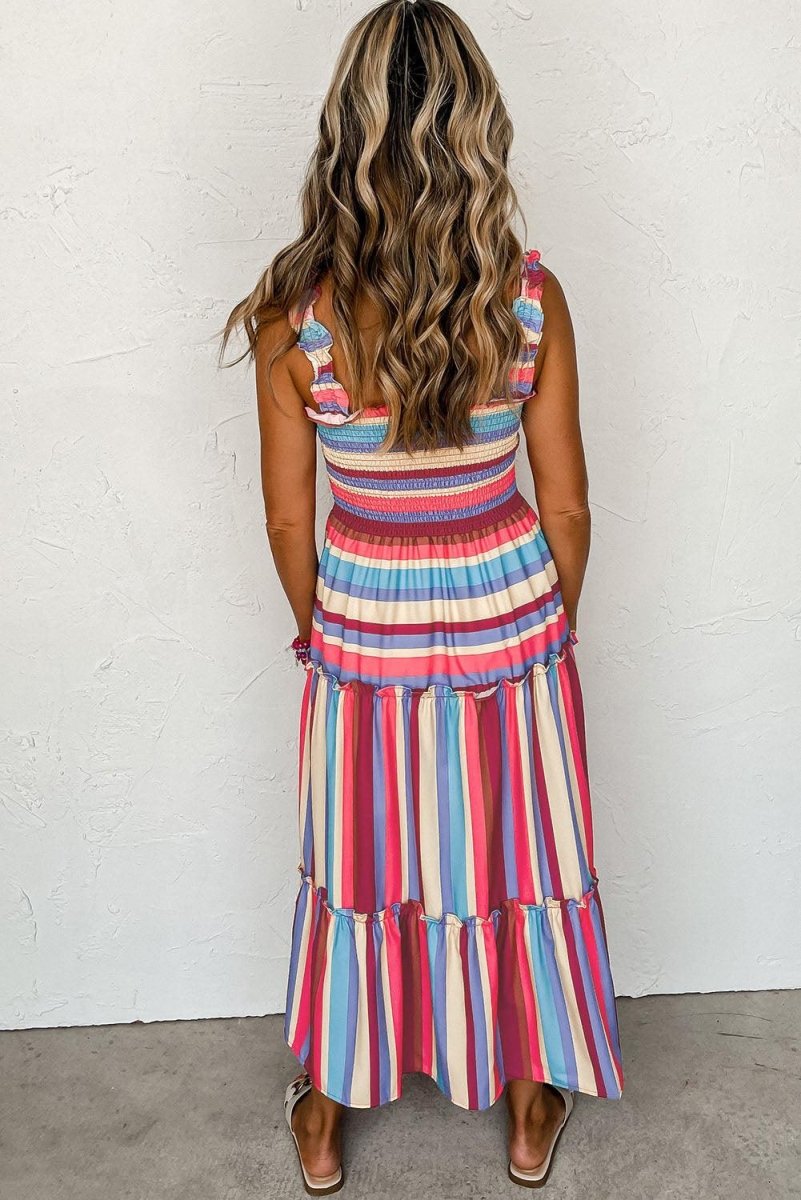 Bonnie Multicolor Stripes Tiered Long Dress - Klazzi Fashion Boutique