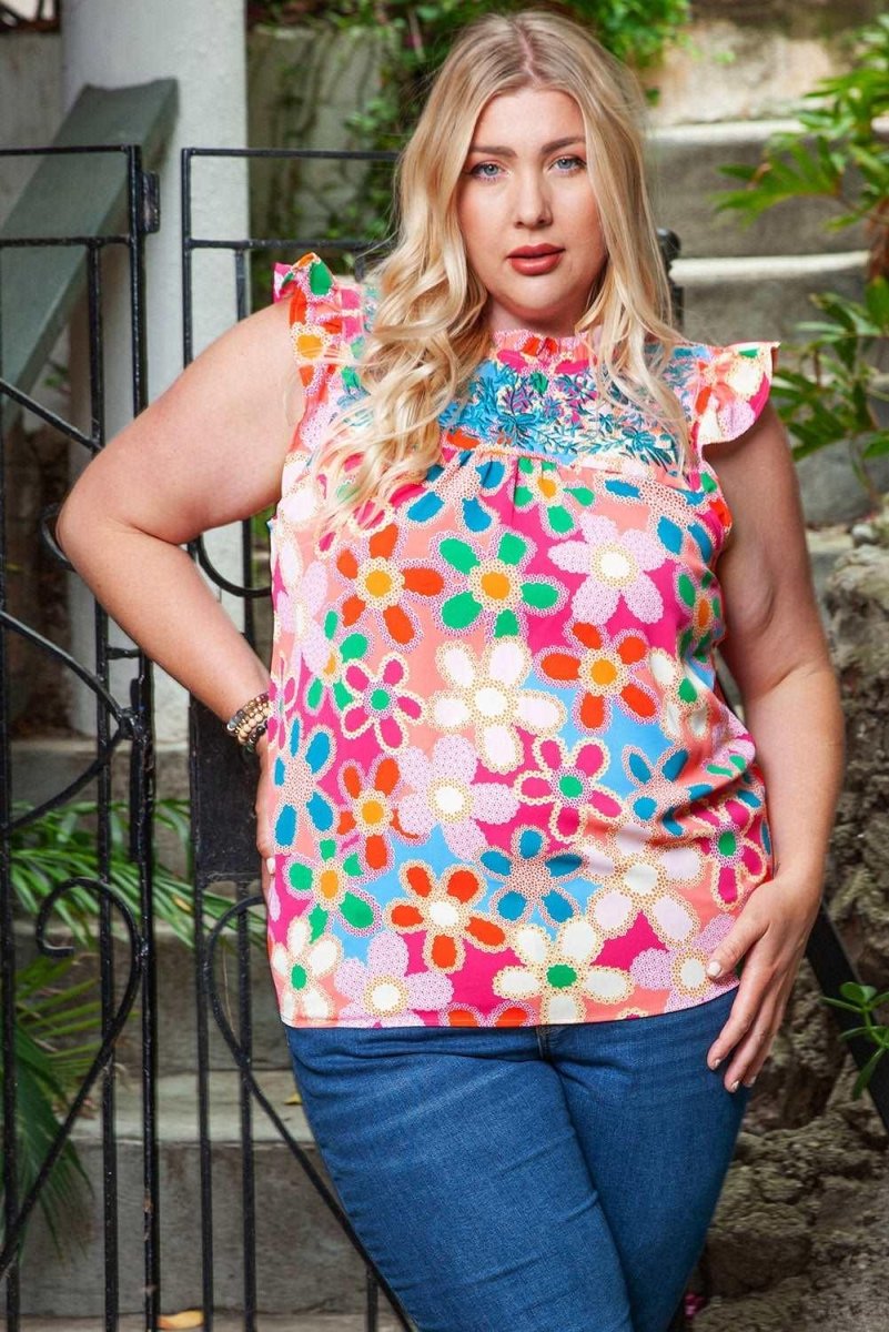 Bonnie Shoulder Ruffle Plus Size Tank - Klazzi Fashion Boutique