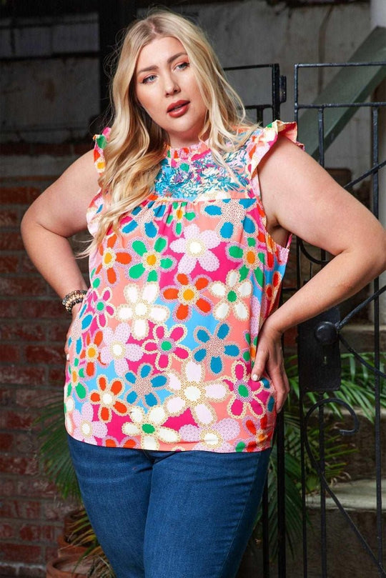 Bonnie Shoulder Ruffle Plus Size Tank - Klazzi Fashion Boutique