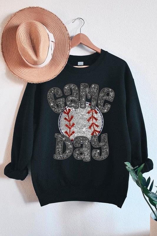 Boujee Sequins Game Day Baseball Graphic Sweatshirts - Klazzi Fashion Boutique