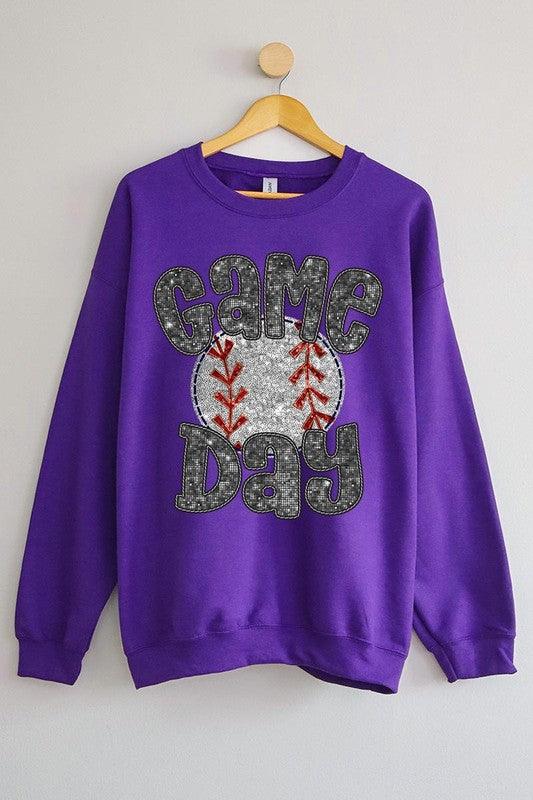 Boujee Sequins Game Day Baseball Graphic Sweatshirts - Klazzi Fashion Boutique