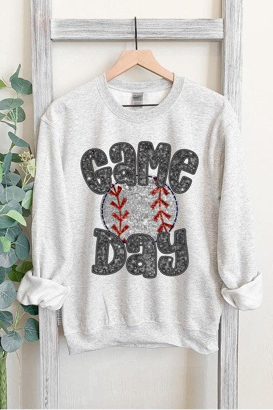 Boujee Sequins Game Day Baseball Graphic Sweatshirts - Klazzi Fashion Boutique