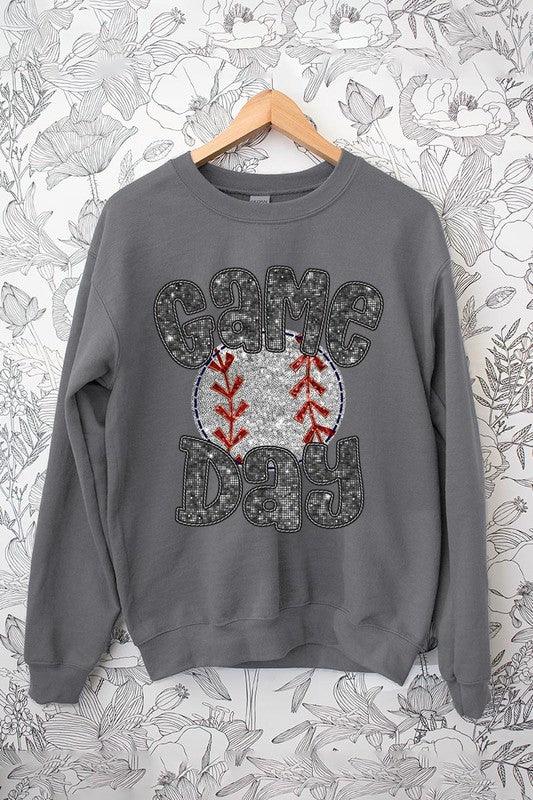 Boujee Sequins Game Day Baseball Graphic Sweatshirts - Klazzi Fashion Boutique