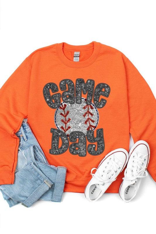 Boujee Sequins Game Day Baseball Graphic Sweatshirts - Klazzi Fashion Boutique