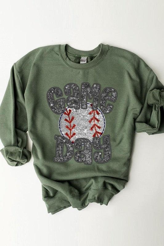 Boujee Sequins Game Day Baseball Graphic Sweatshirts - Klazzi Fashion Boutique