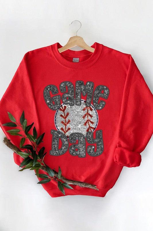 Boujee Sequins Game Day Baseball Graphic Sweatshirts - Klazzi Fashion Boutique