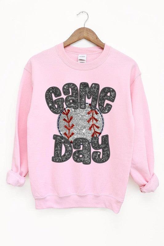 Boujee Sequins Game Day Baseball Graphic Sweatshirts - Klazzi Fashion Boutique