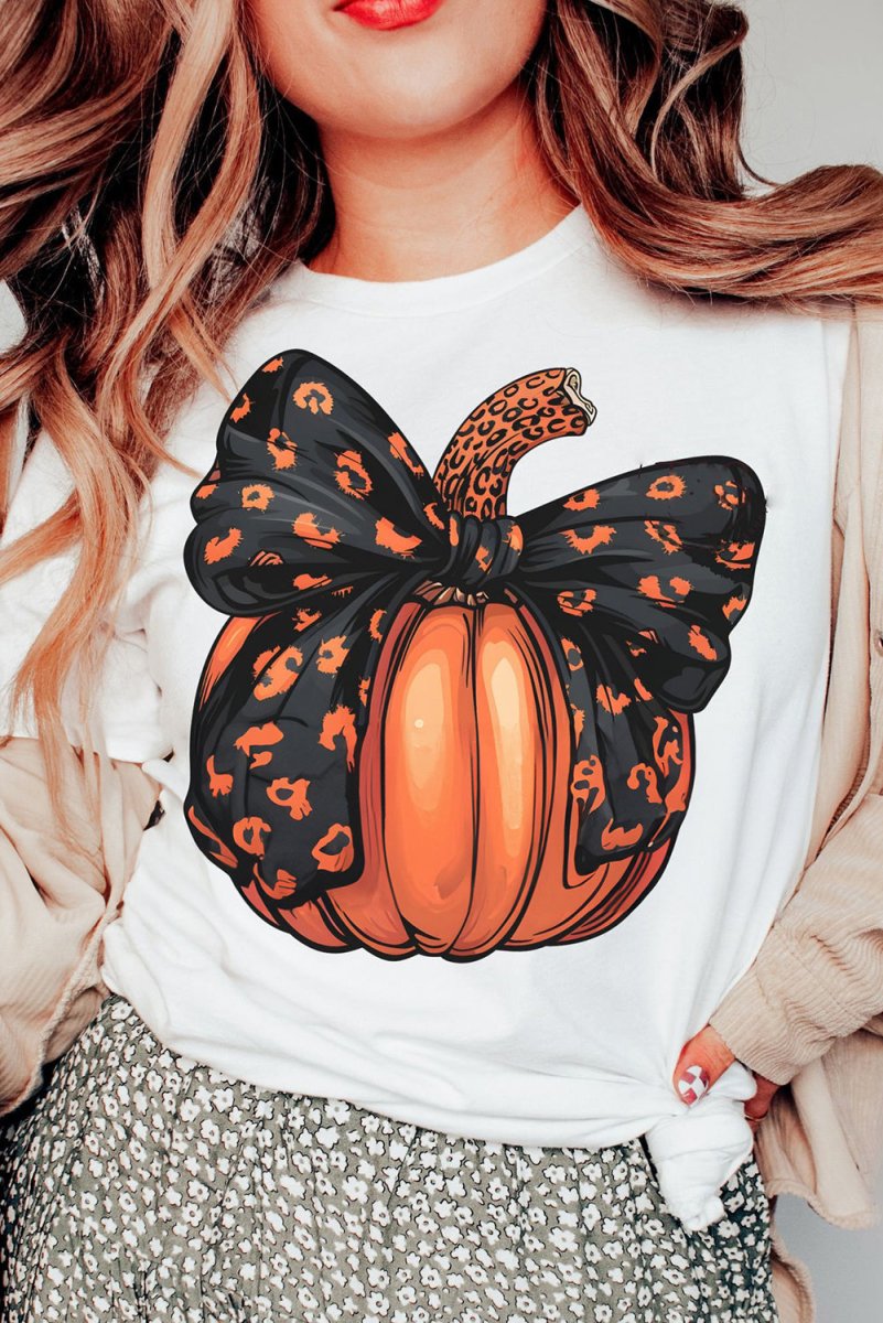 Bowknot Halloween Pumpkin T Shirt - Klazzi Fashion Boutique