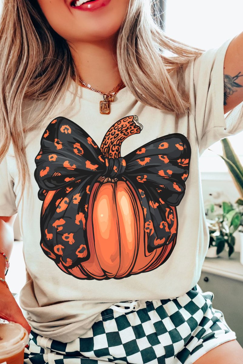 Bowknot Halloween Pumpkin T Shirt - Klazzi Fashion Boutique