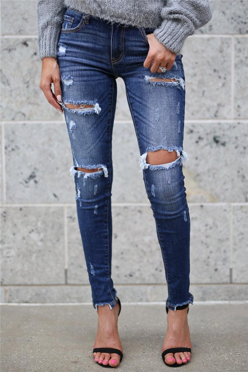 Boyfriend Holey Distressed Skinny Jean - Klazzi Fashion Boutique