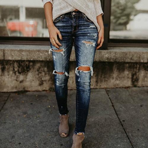 Boyfriend Holey Distressed Skinny Jean - Klazzi Fashion Boutique