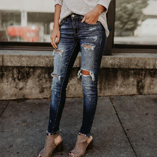 Boyfriend Holey Distressed Skinny Jean - Klazzi Fashion Boutique