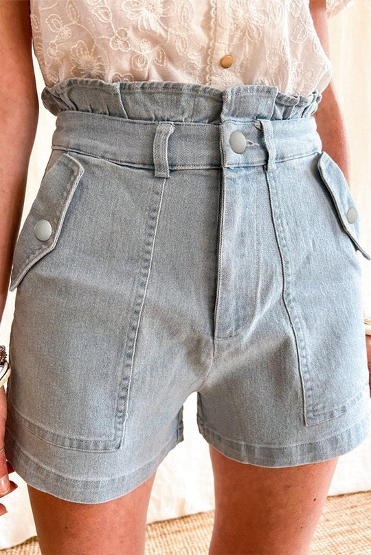 Brenda Ruffled High Waist Denim Shorts - Klazzi Fashion Boutique