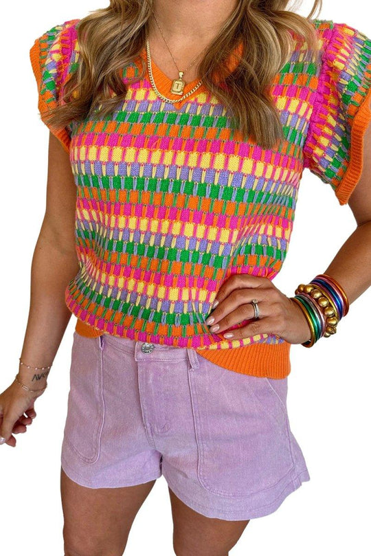 Bright Multicolor Knitted Sweater Top - Klazzi Fashion Boutique