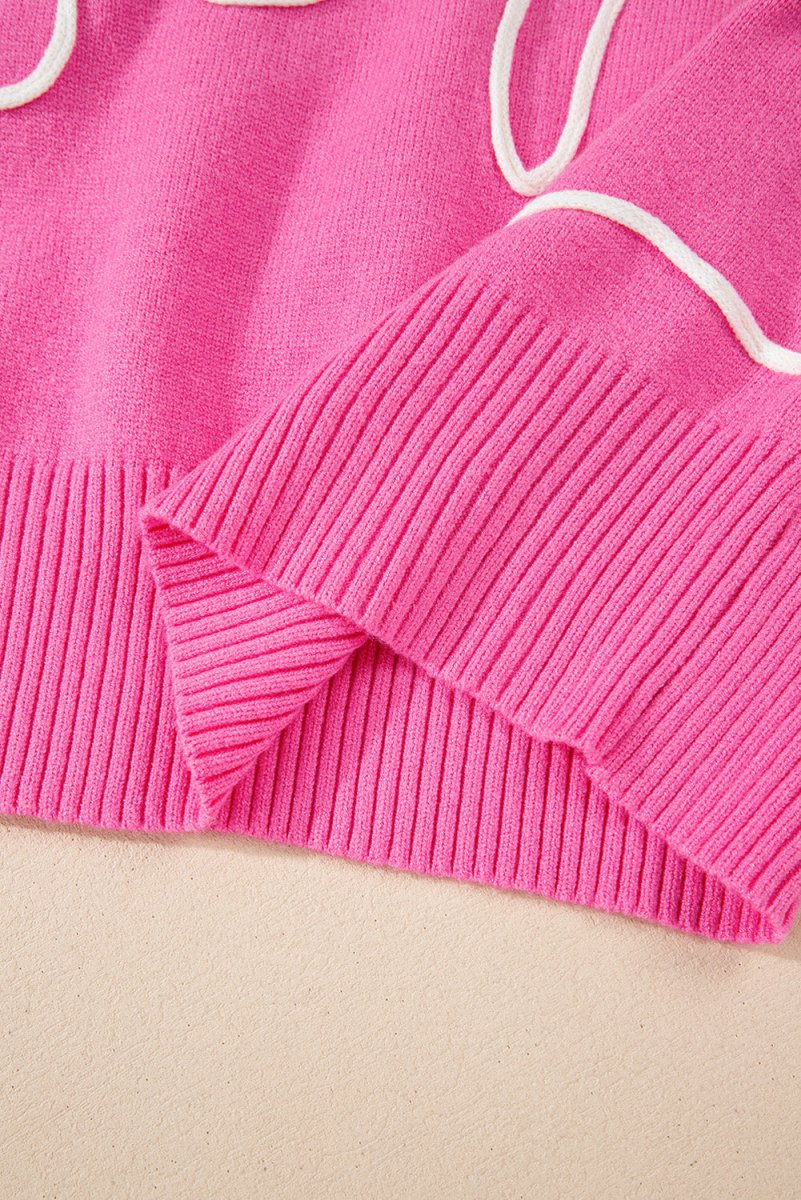 Bright Pink Corduroy Big Bow Casual Sweater - Klazzi Fashion Boutique