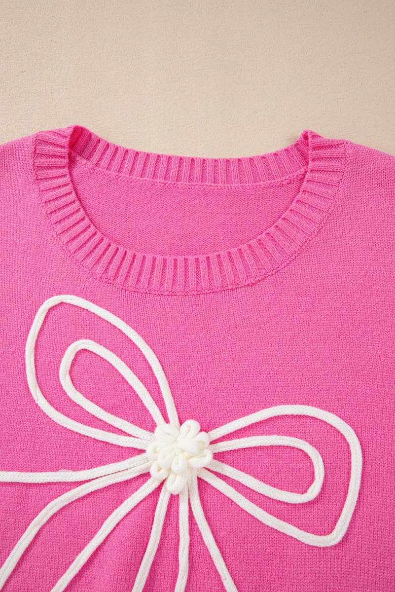 Bright Pink Corduroy Big Bow Casual Sweater - Klazzi Fashion Boutique