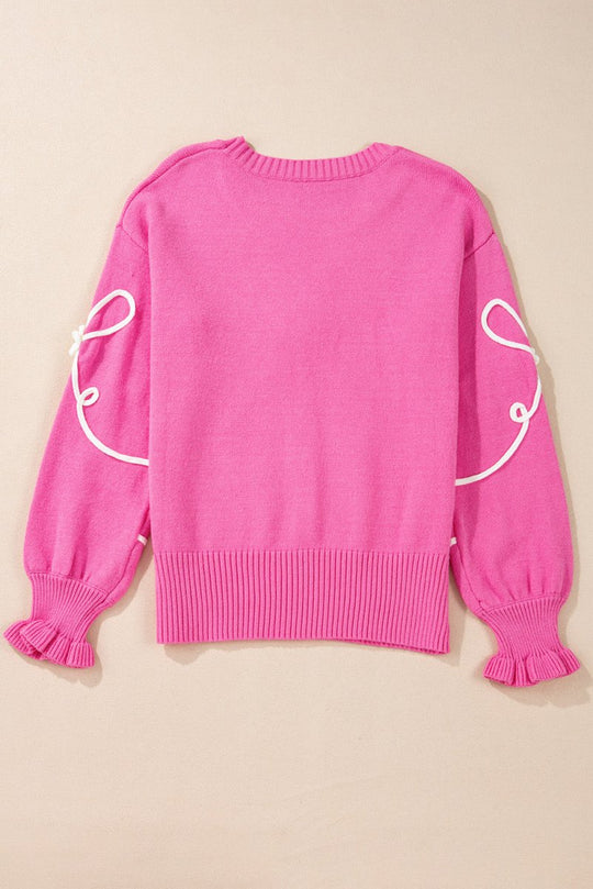 Bright Pink Corduroy Big Bow Casual Sweater - Klazzi Fashion Boutique