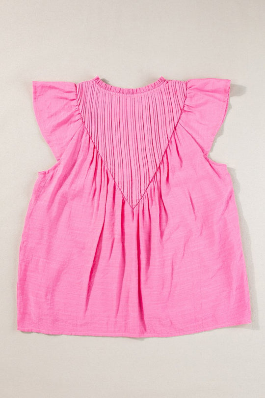 Bright Pink Flutter Gauze Blouse - Klazzi Fashion Boutique