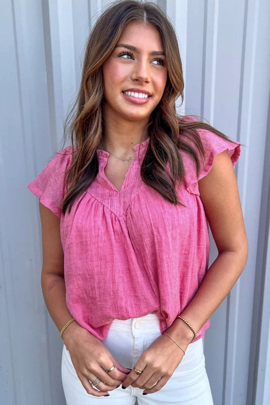 Bright Pink Flutter Gauze Blouse - Klazzi Fashion Boutique