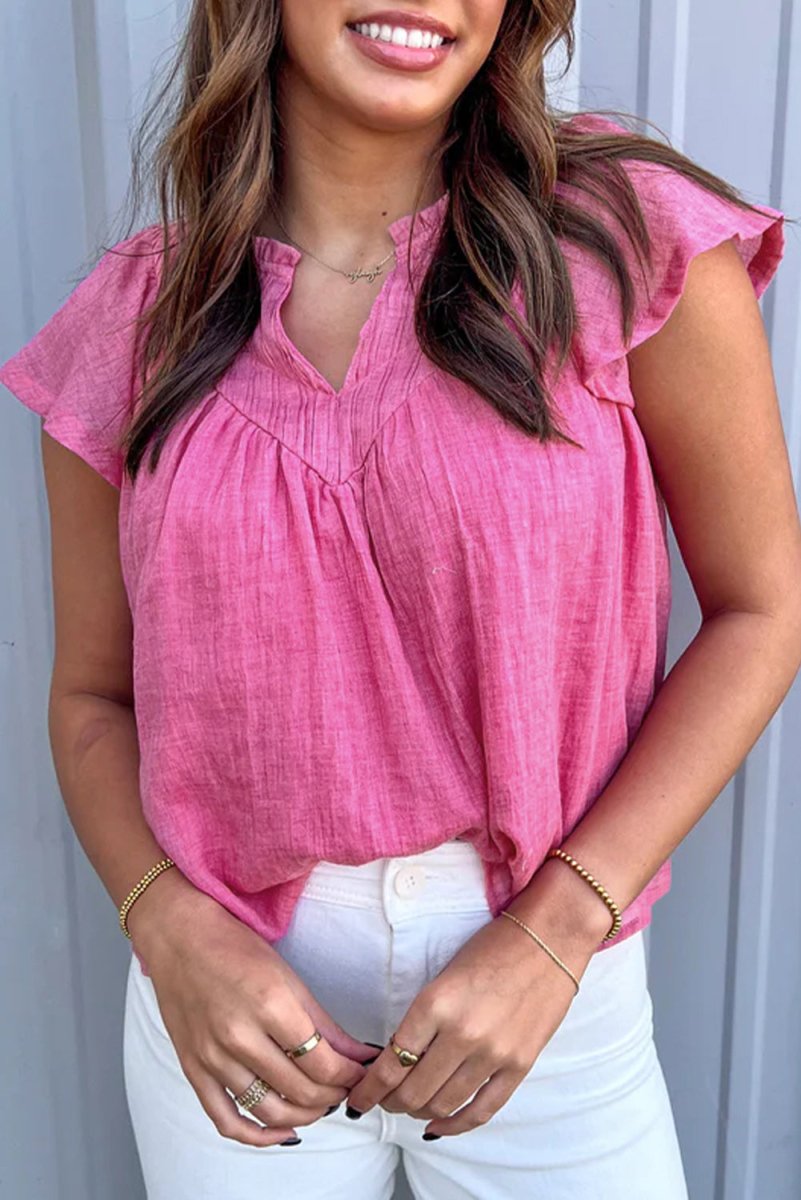 Bright Pink Flutter Gauze Blouse - Klazzi Fashion Boutique