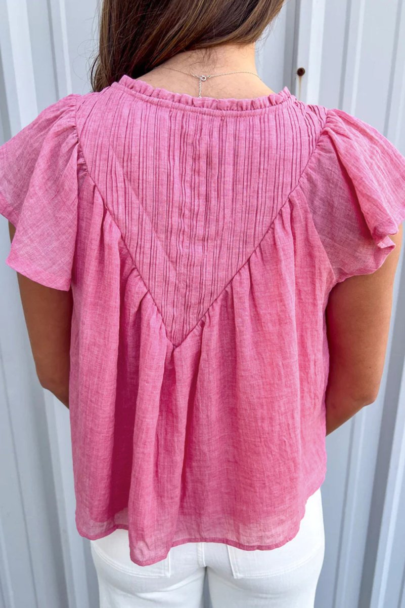 Bright Pink Flutter Gauze Blouse - Klazzi Fashion Boutique