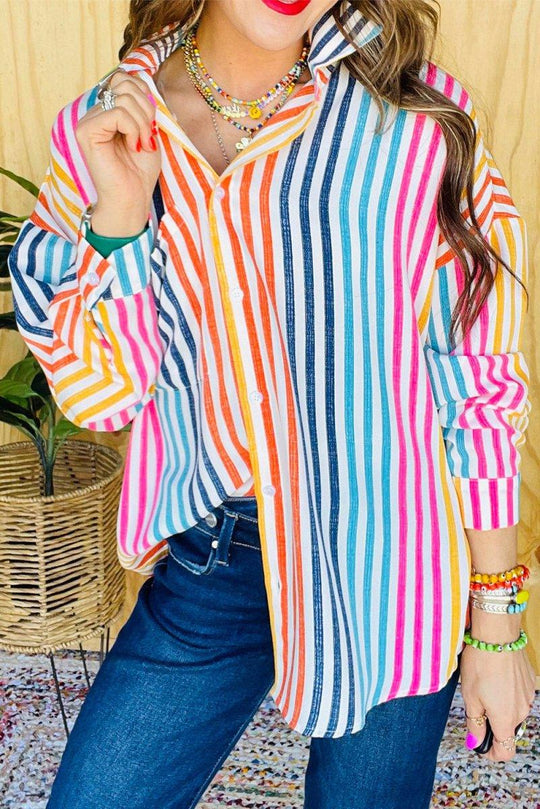 Bright Stripe Multicolor Loose Shirt - Klazzi Fashion Boutique